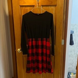 Amazon Women's Black and Red Plaid Casual Dress